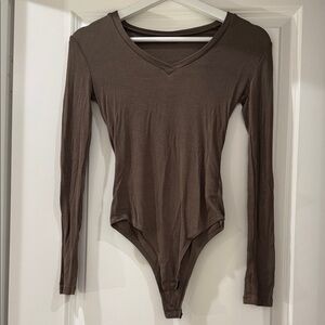 Dark Olive Green Long Sleeve Bodysuit with Thumholes